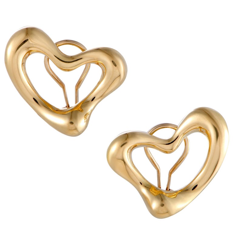 Tiffany and Co. Elsa Peretti 18 Karat Yellow Gold Open Heart Earrings ...