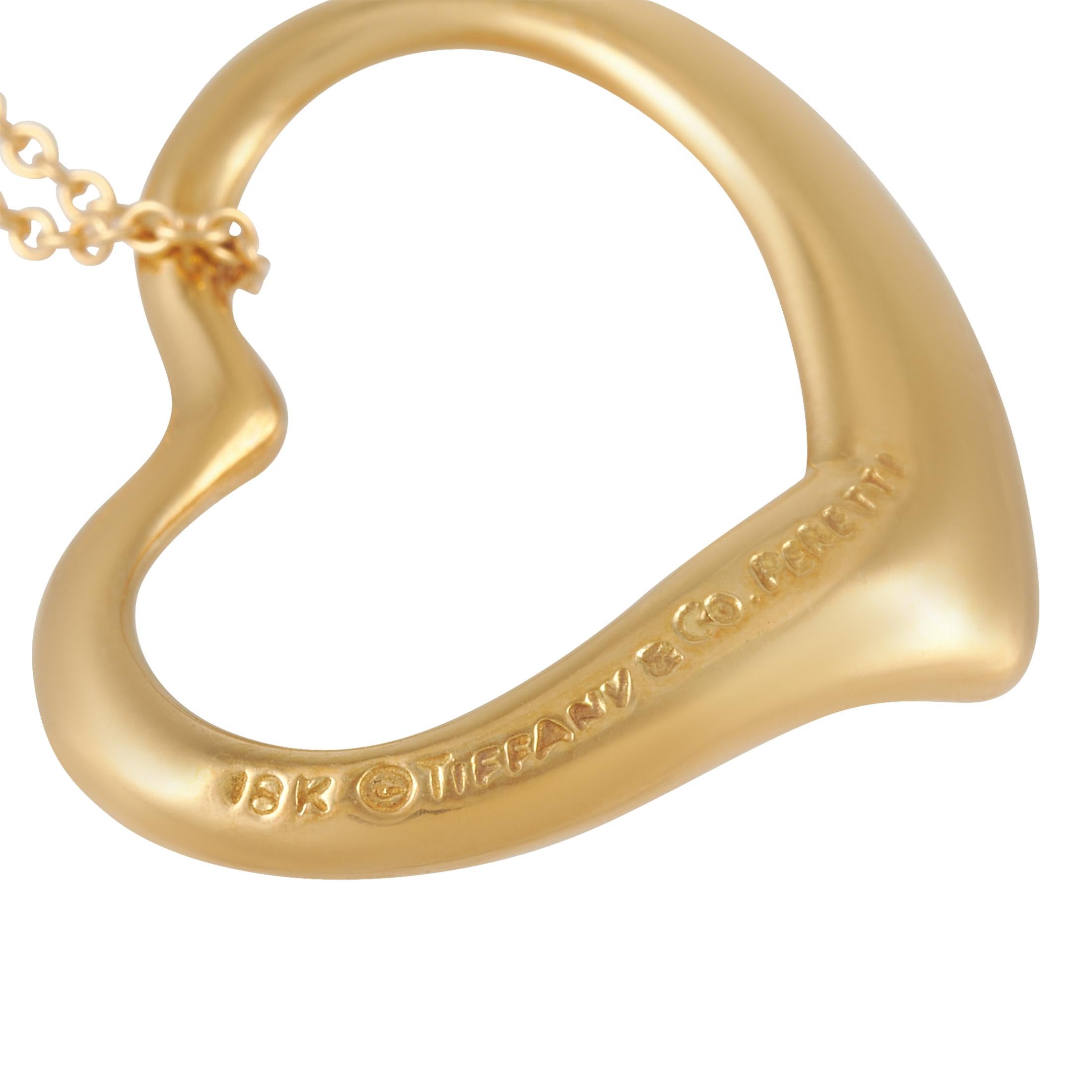 Tiffany & Co. Elsa Peretti 18 Karat Yellow Gold Open Heart Pendant Necklace In Excellent Condition In Southampton, PA