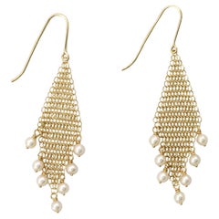 Tiffany & Co. Elsa Peretti 18 Karat Yellow Gold Pearl Mesh Fringe Drop Earrings