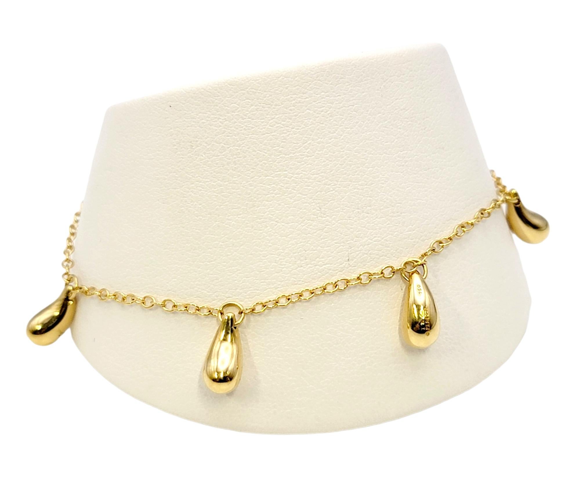 Tiffany & Co. Elsa Peretti 18 Karat Yellow Gold Teardrop Station Chain Bracelet 4