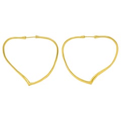 Tiffany & Co. Elsa Peretti 18 Karat Yellow Hold Heart Hoop Earrings Vintage