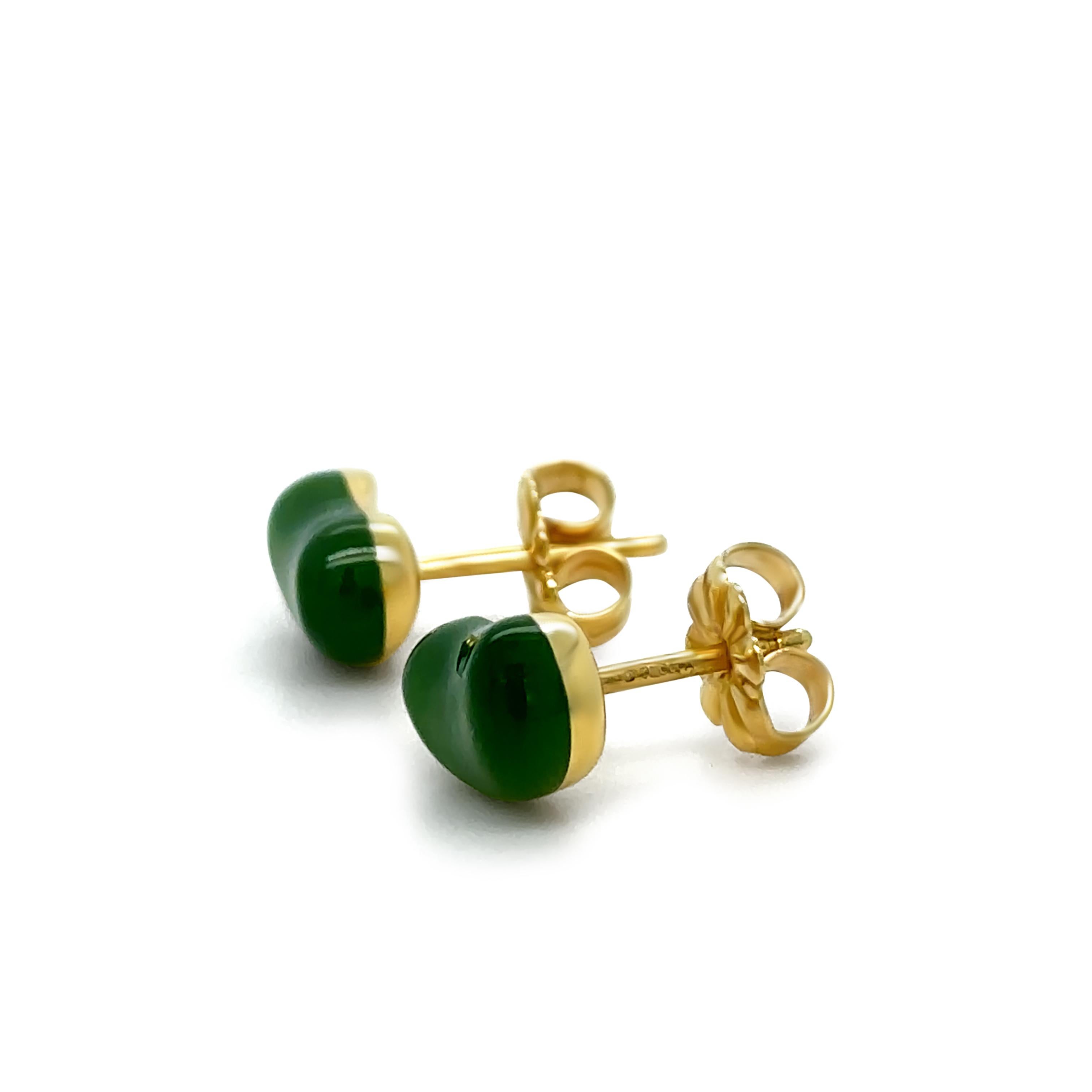 Half Moon Cut Tiffany & Co Elsa Peretti 18ct Yellow Gold Green Jade Bean Stud Earrings 2.14g