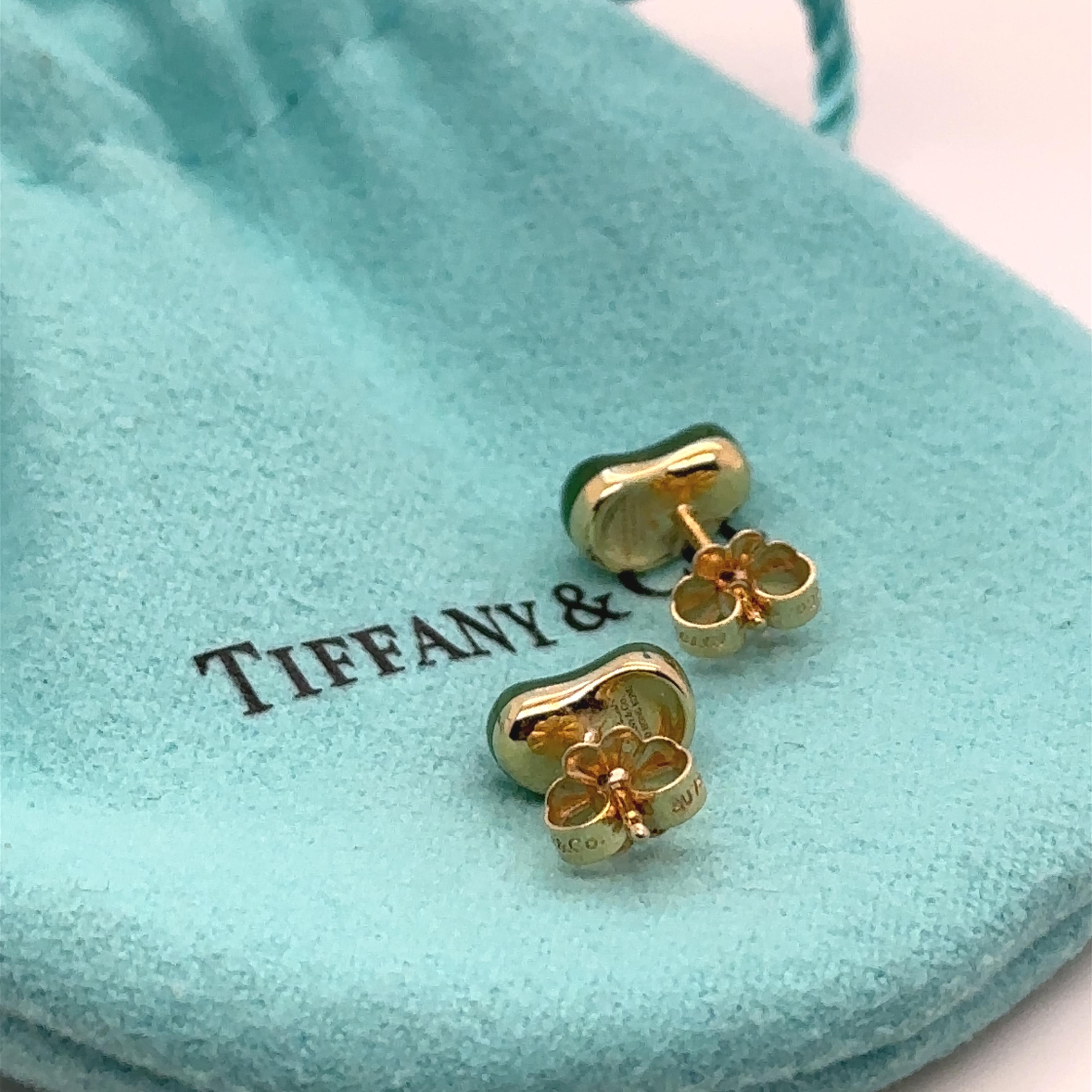Tiffany & Co Elsa Peretti 18ct Yellow Gold Green Jade Bean Stud Earrings 2.14g 3