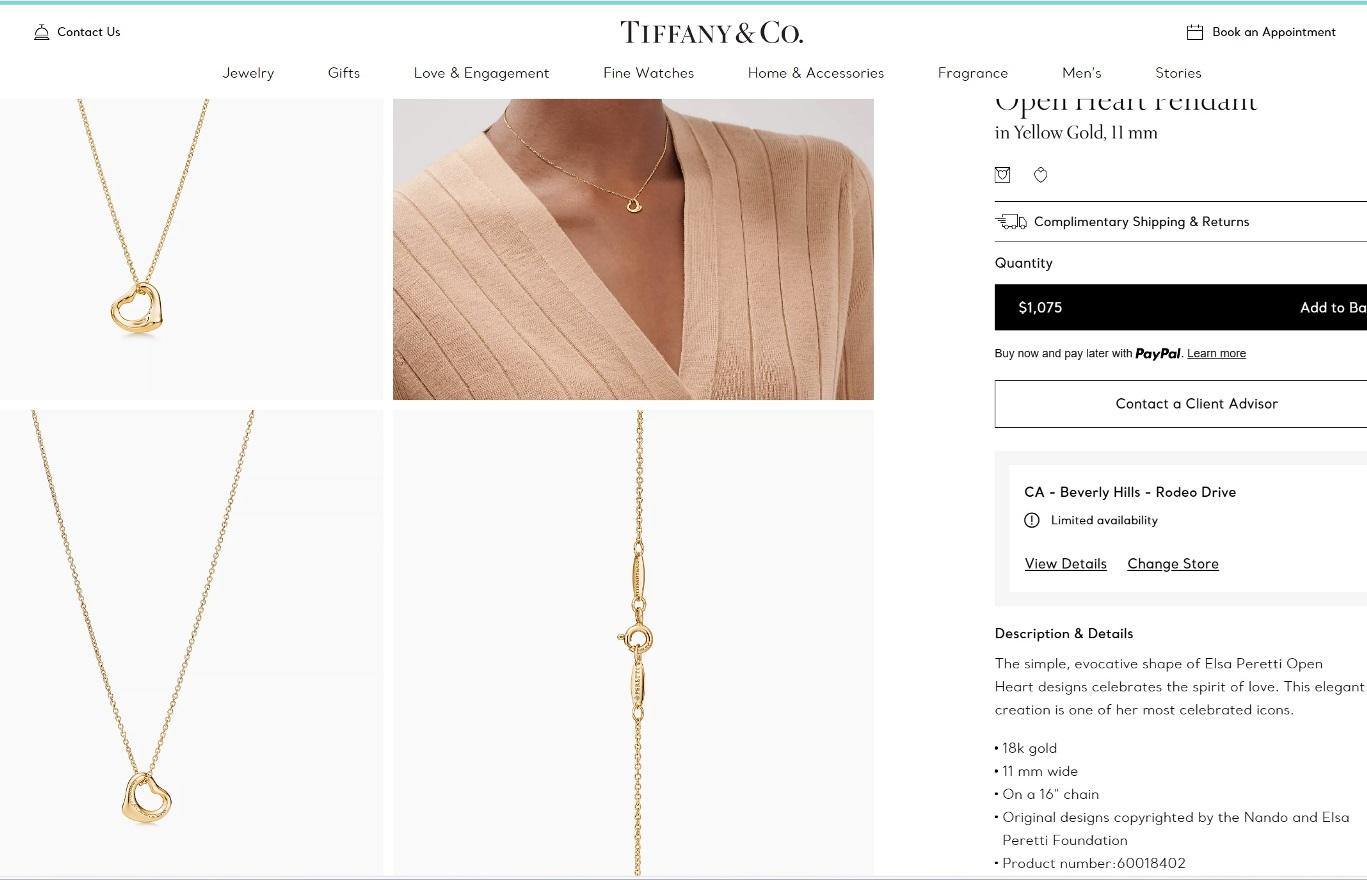 TIFFANY & Co. Elsa Peretti 18K Gold 11mm Open Heart Pendant Necklace For Sale 5
