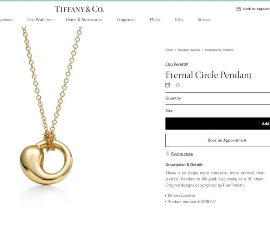 TIFFANY & Co. Elsa Peretti 18K Gold 12mm Eternal Circle Pendant Necklace For Sale 1