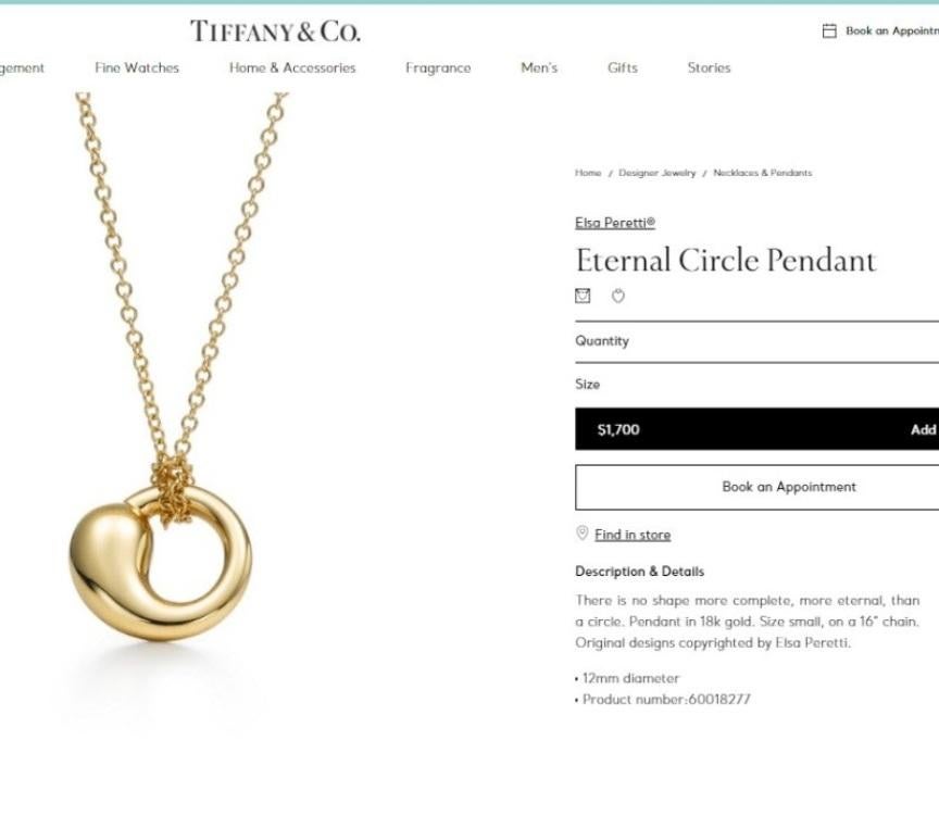 TIFFANY & Co. Elsa Peretti 18K Gold 12mm Eternal Circle Pendant Necklace 4