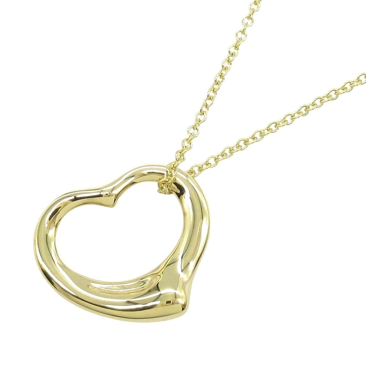 TIFFANY & Co. Collana con ciondolo a cuore aperto Elsa Peretti in oro 18 carati da 16 mm In condizioni ottime in vendita a Los Angeles, CA