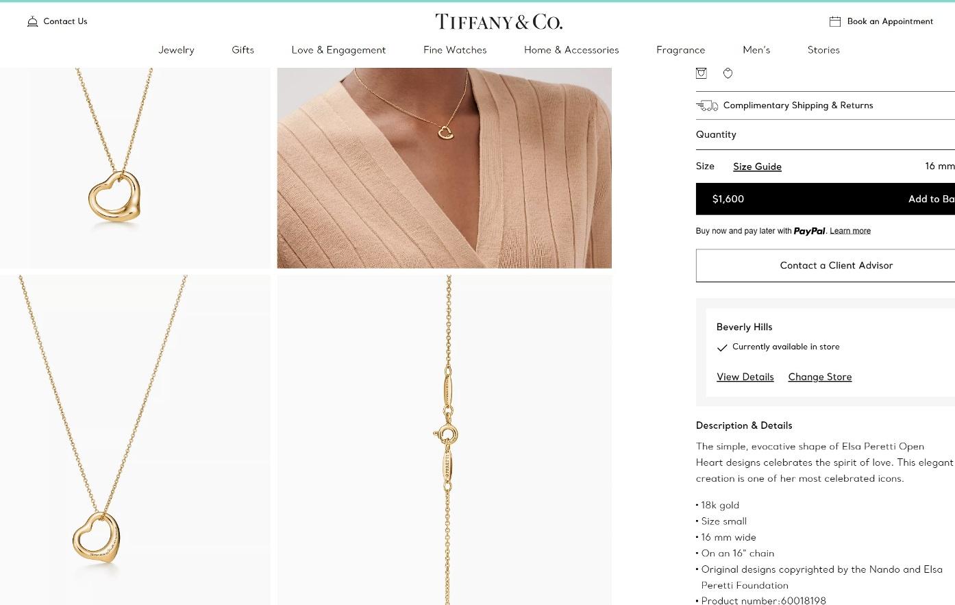 TIFFANY & Co. Elsa Peretti 18K Gold 16mm Open Heart Pendant Necklace For Sale 5