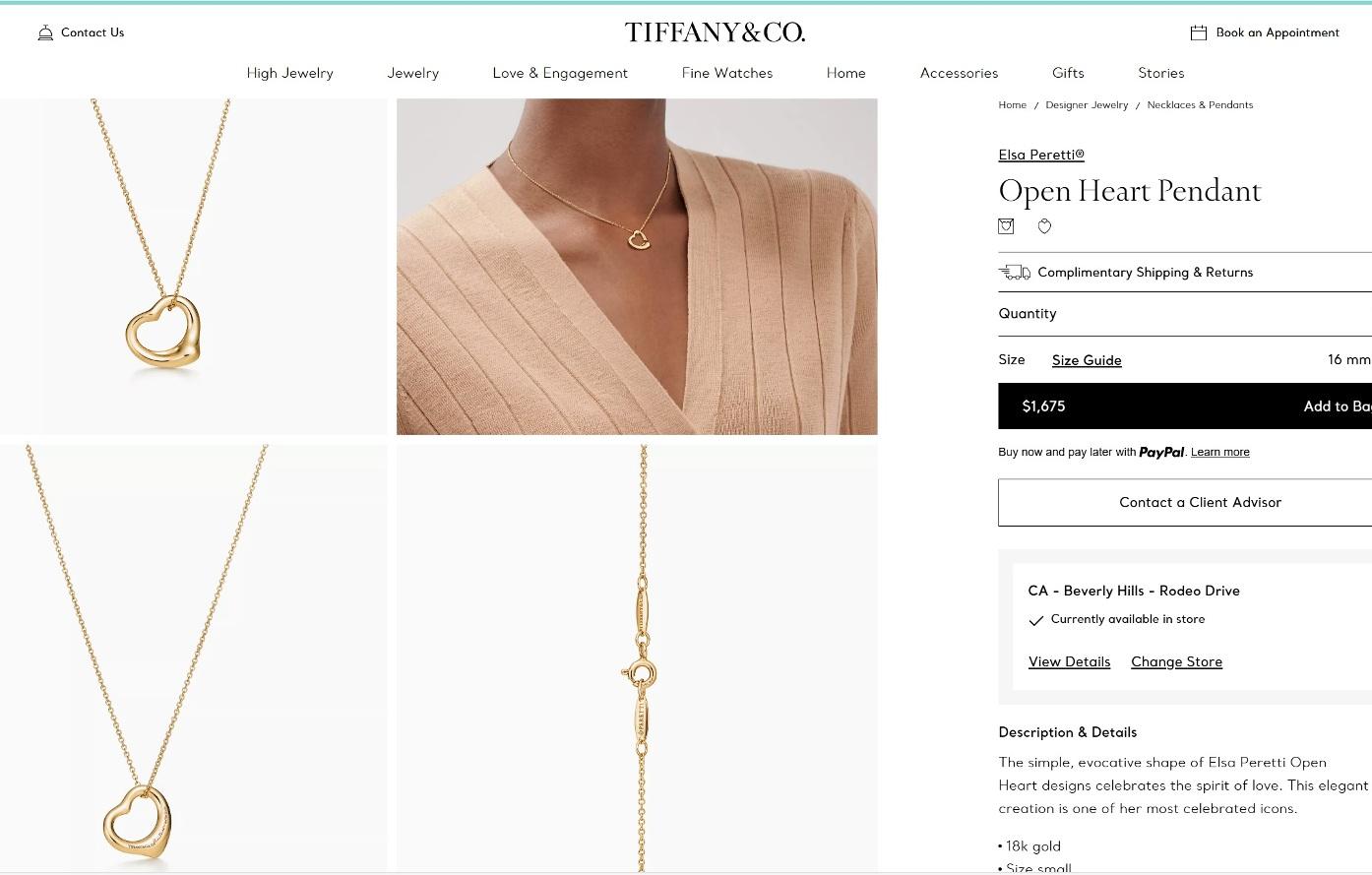 TIFFANY & Co. Elsa Peretti 18K Gold 16mm Open Heart Pendant Necklace 5