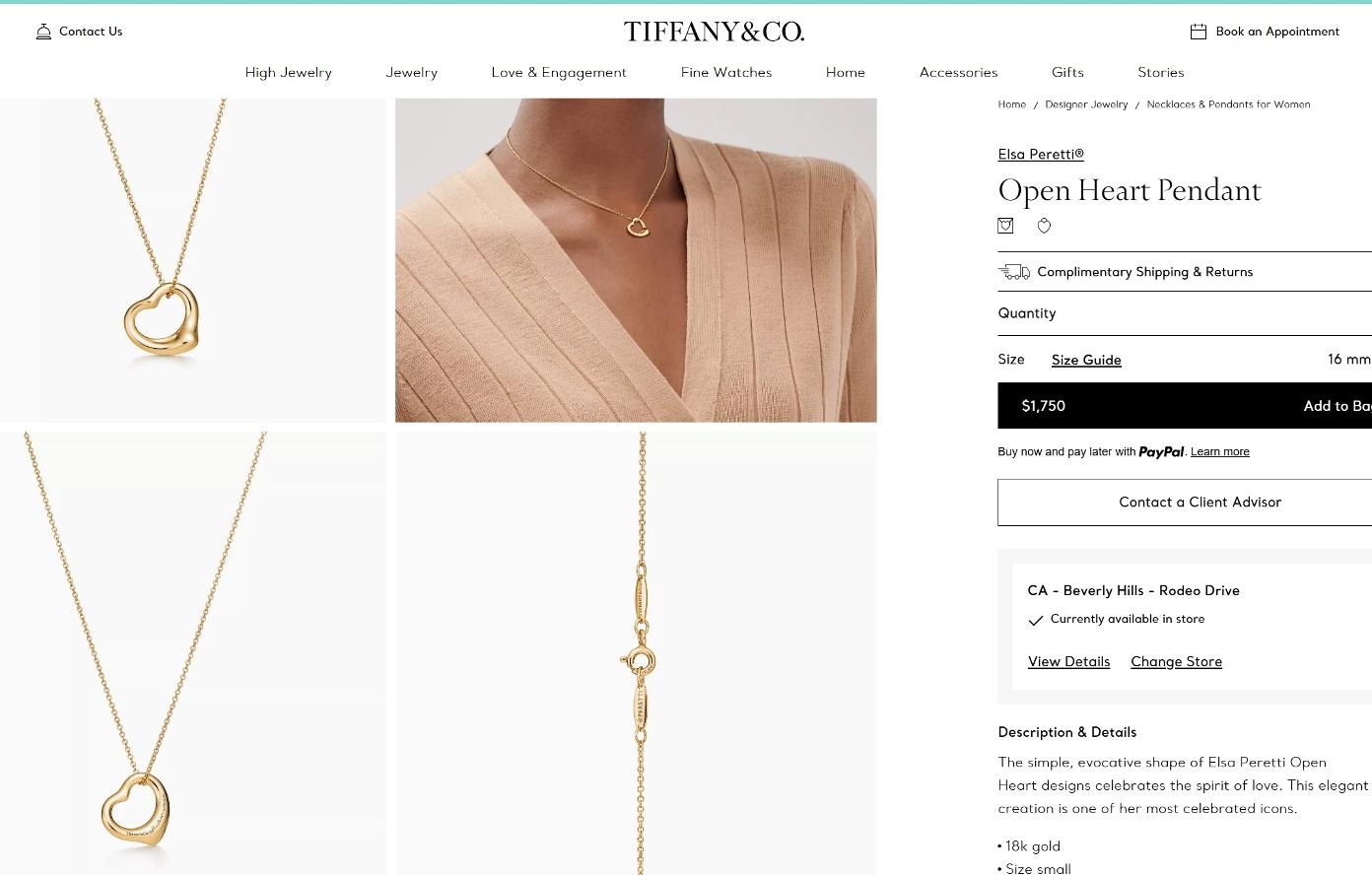 TIFFANY & Co. Elsa Peretti 18K Gold 16mm Open Heart Pendant Necklace For Sale 5