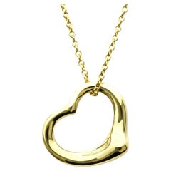 TIFFANY & Co. Elsa Peretti 18K Gold 16mm Open Heart Pendant Necklace