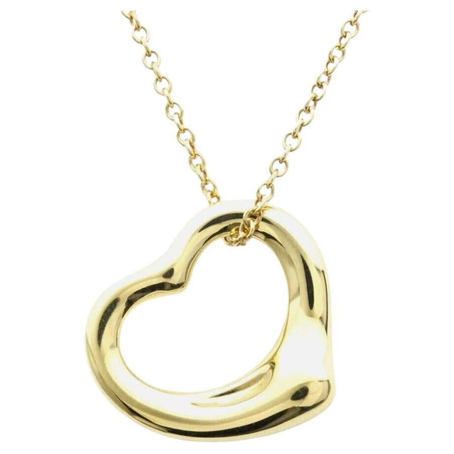 TIFFANY & Co. Elsa Peretti 18K Gold 16mm Open Heart Pendant Necklace For Sale