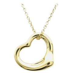 TIFFANY & Co. Elsa Peretti 18K Gold 16mm Open Heart Pendant Necklace
