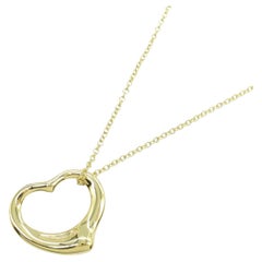 TIFFANY & Co. Elsa Peretti 18K Gold 16mm Open Heart Pendant Necklace