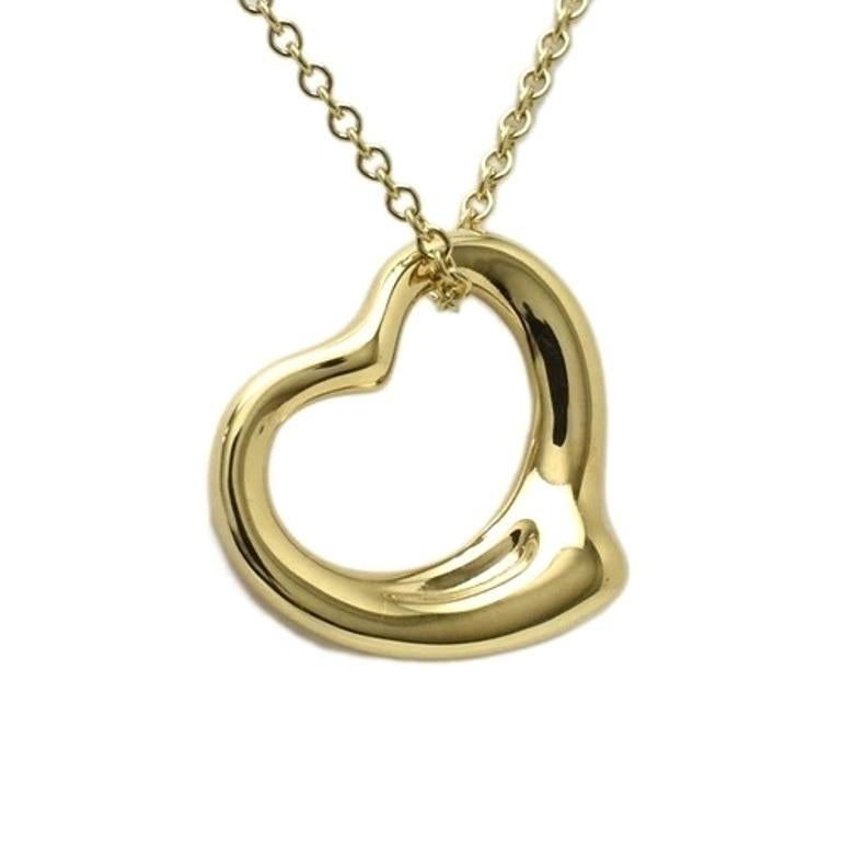 Donna TIFFANY & Co. Elsa Peretti - Collana con ciondolo a cuore aperto in oro 18 carati 16 mm &New in vendita