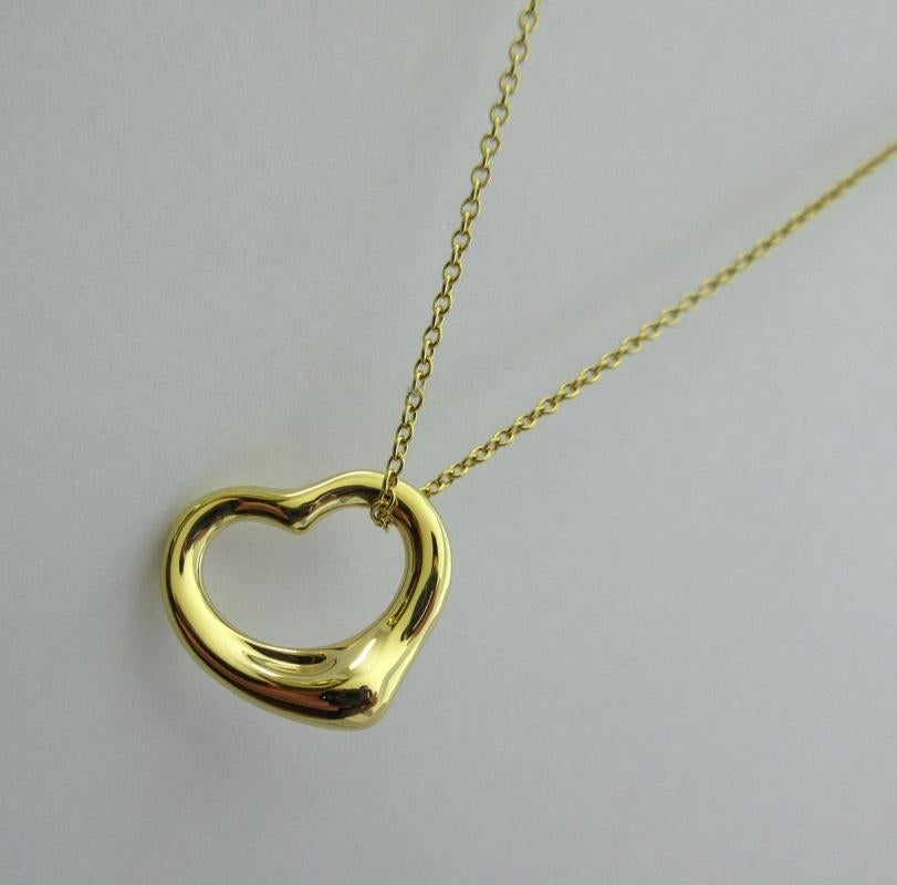 TIFFANY & Co. Elsa Peretti Halskette mit offenem Herzanhänger, 18 Karat Gold 16 mm, neu 1