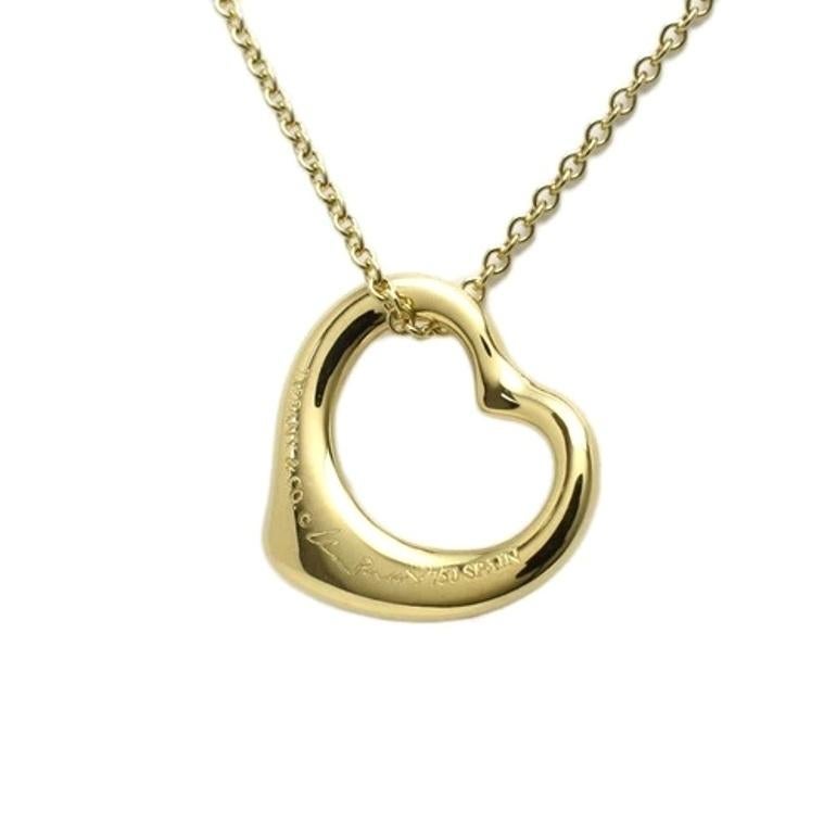 TIFFANY & Co. Elsa Peretti - Collana con ciondolo a cuore aperto in oro 18 carati 16 mm &New in vendita 1