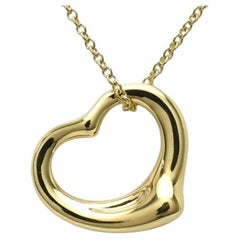 TIFFANY & Co. Elsa Peretti 18K Gold 16mm Open Heart Pendant Necklace New