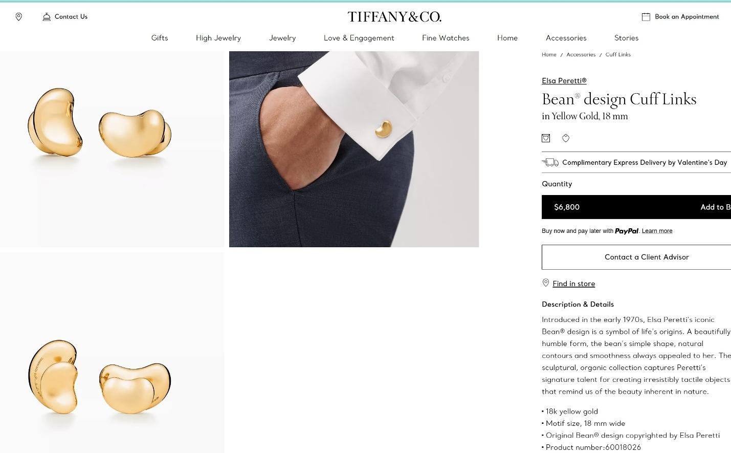TIFFANY & Co. Elsa Peretti 18K Gold 18mm Breite Bohne Manschettenknöpfe Manschettenknöpfe im Angebot 3