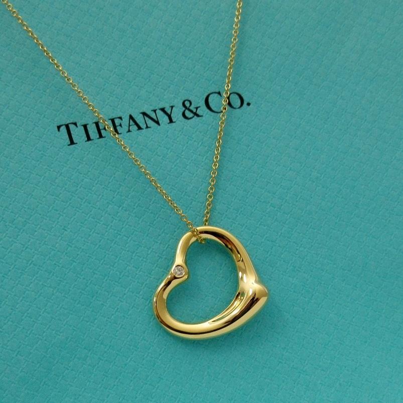 TIFFANY & Co. Elsa Peretti, collier pendentif cœur ouvert 22 mm en or 18 carats avec 2 diamants Excellent état - En vente à Los Angeles, CA