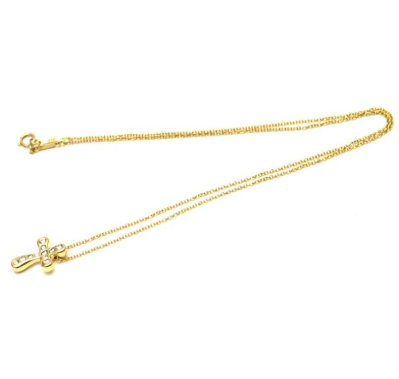 Women's TIFFANY & Co. Elsa Peretti 18K Gold .20ct Diamond Cross Pendant Necklace For Sale