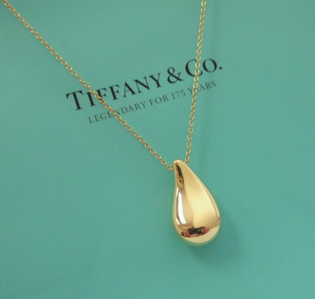 TIFFANY & Co. Elsa Peretti 18K Gold 22mm Long Teardrop Pendant Necklace 1