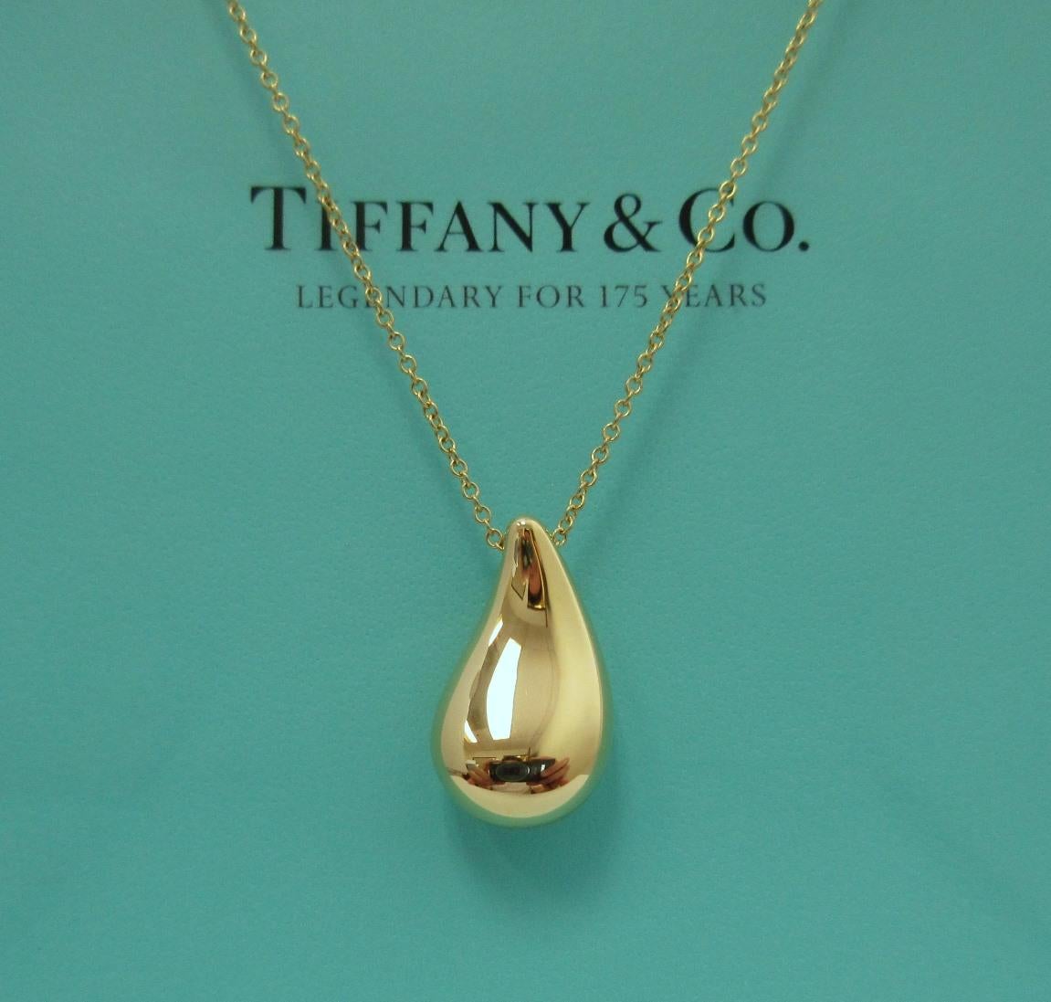TIFFANY & Co. Elsa Peretti 18K Gold 22mm Long Teardrop Pendant Necklace 3