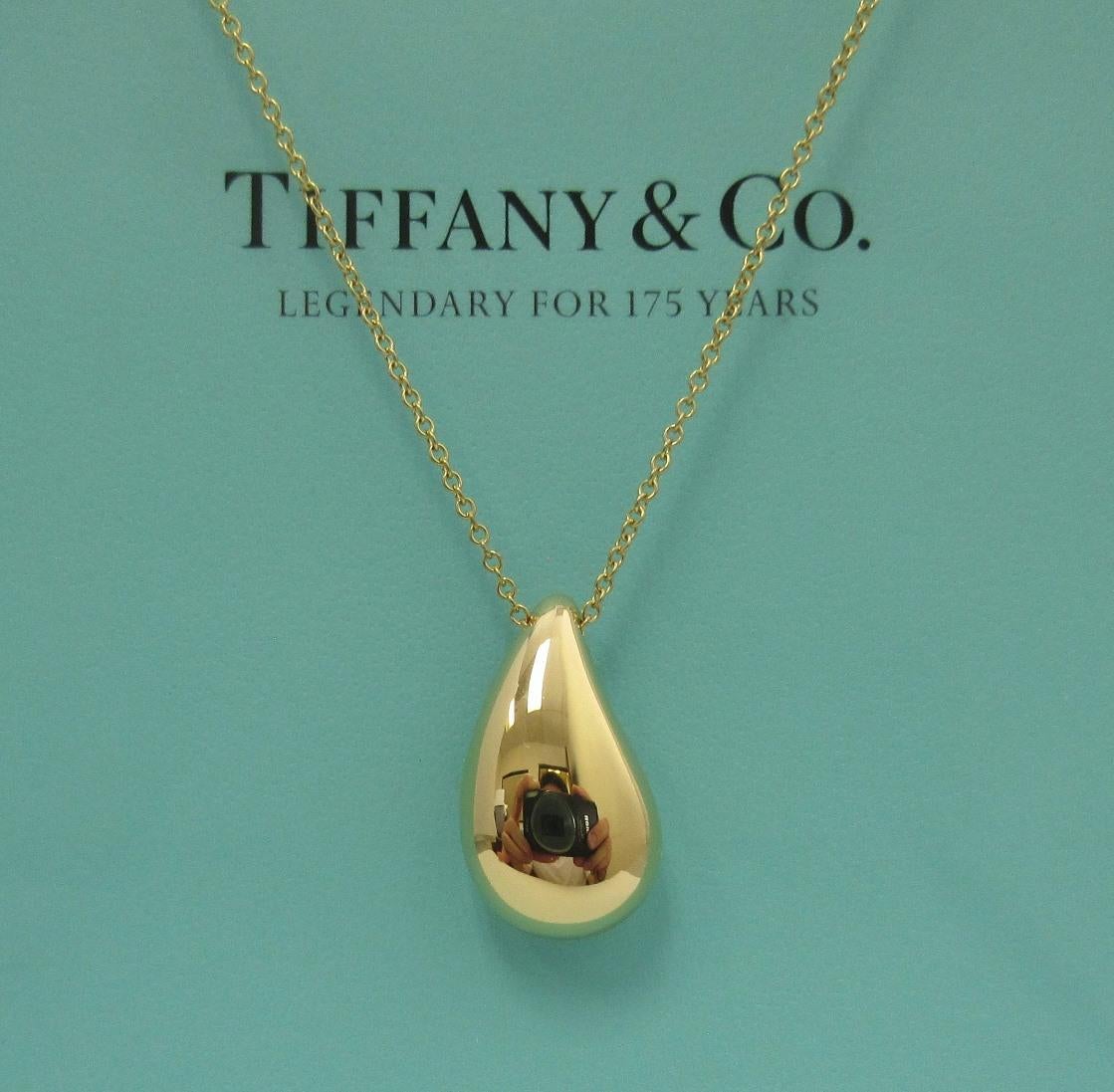 TIFFANY & Co. Elsa Peretti 18K Gold 22mm Long Teardrop Pendant Necklace 4