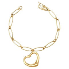 Vintage TIFFANY & Co. Elsa Peretti 18K Gold 22mm Open Heart Charm Oval Link Bracelet