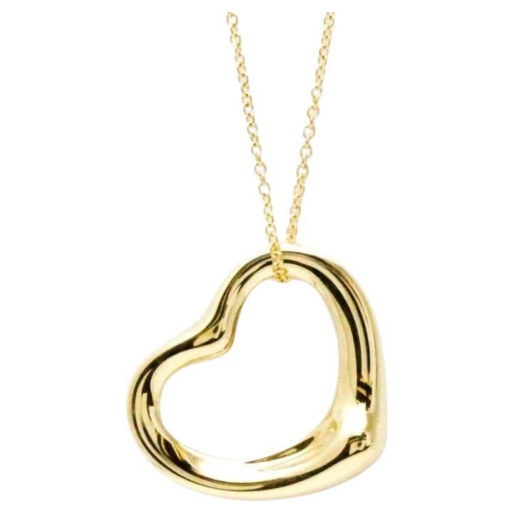 TIFFANY & Co. Elsa Peretti 18K Gold 22mm Open Heart Pendant Necklace For Sale