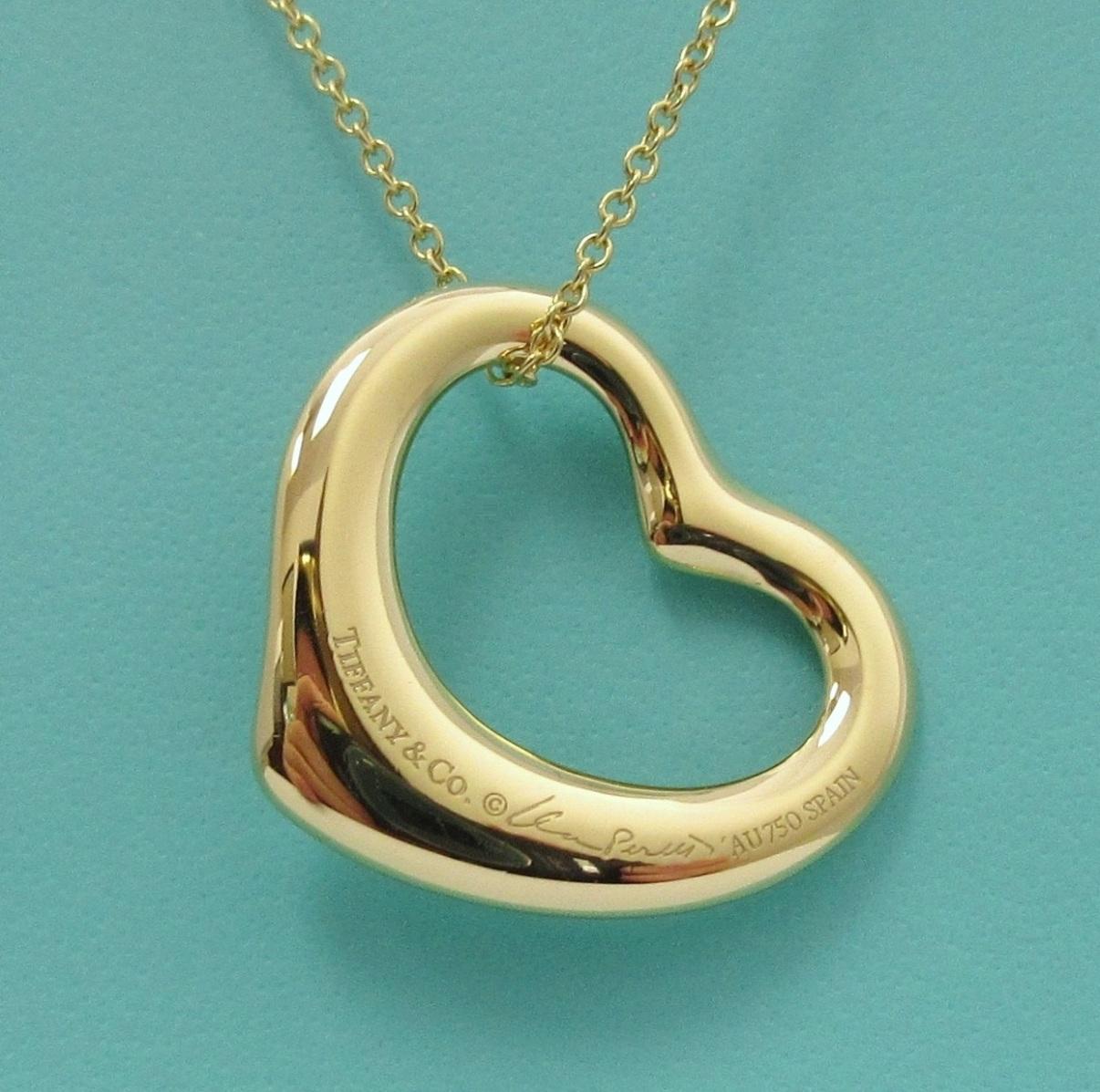 Women's TIFFANY & Co. Elsa Peretti 18K Gold 22mm Open Heart Pendant Necklace New
