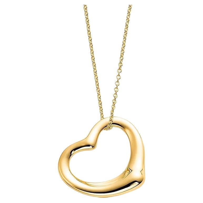 TIFFANY & Co. Elsa Peretti 18K Gold 22mm Open Heart Pendant Necklace New For Sale