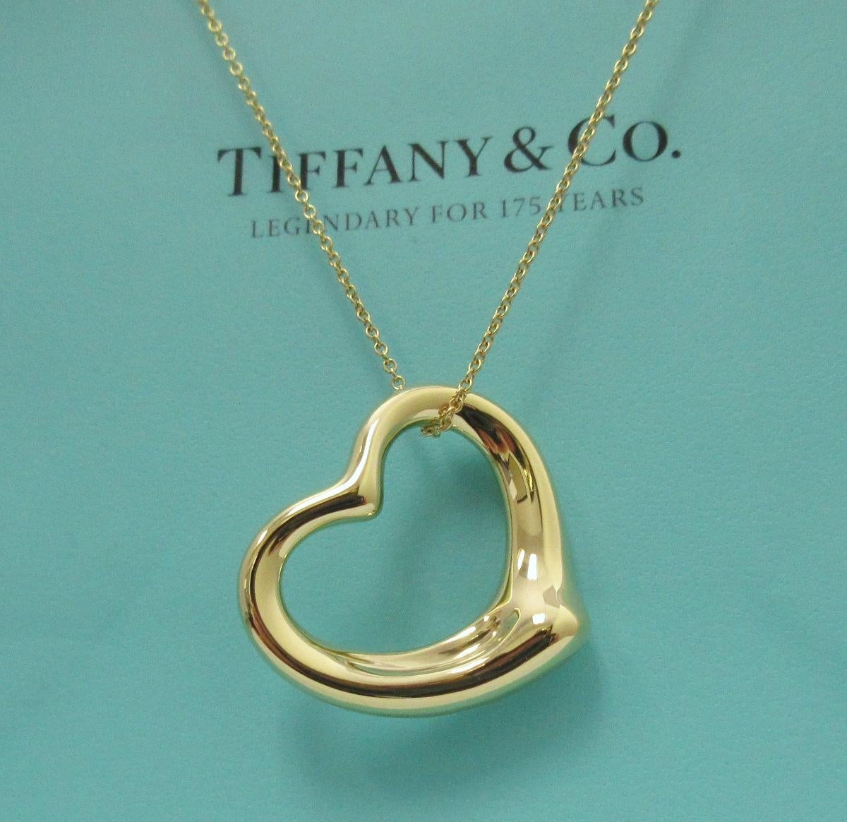 TIFFANY & Co. Elsa Peretti 18K Gold 27mm Open Heart Pendant Necklace 16