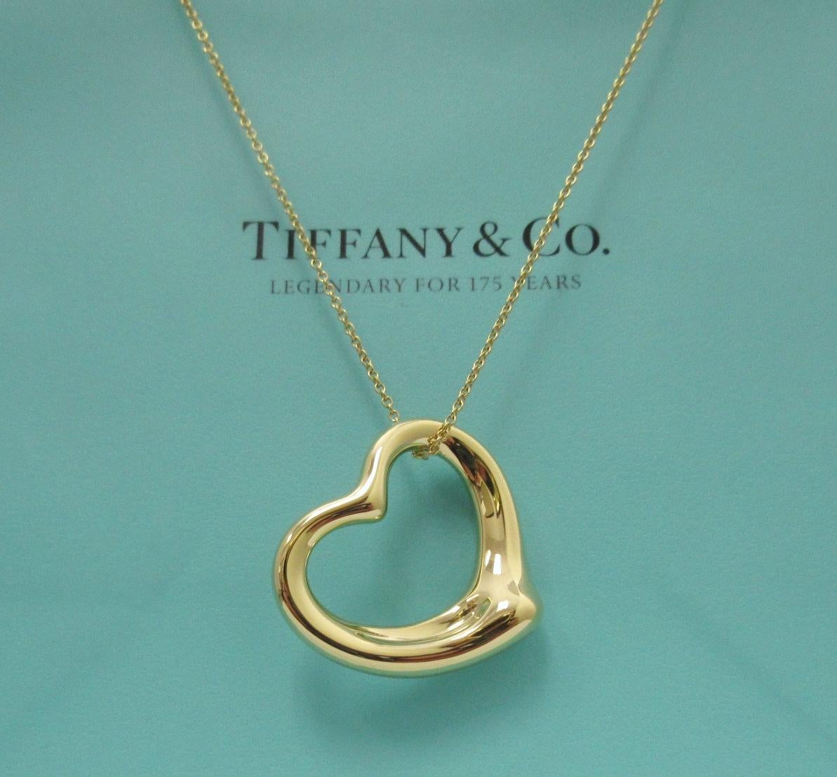 TIFFANY & Co. Elsa Peretti 18K Gold 27mm Open Heart Pendant Necklace 16