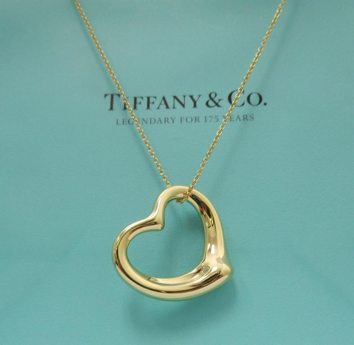 TIFFANY & Co. Elsa Peretti 18K Gold 27mm Open Heart Pendant Necklace 18