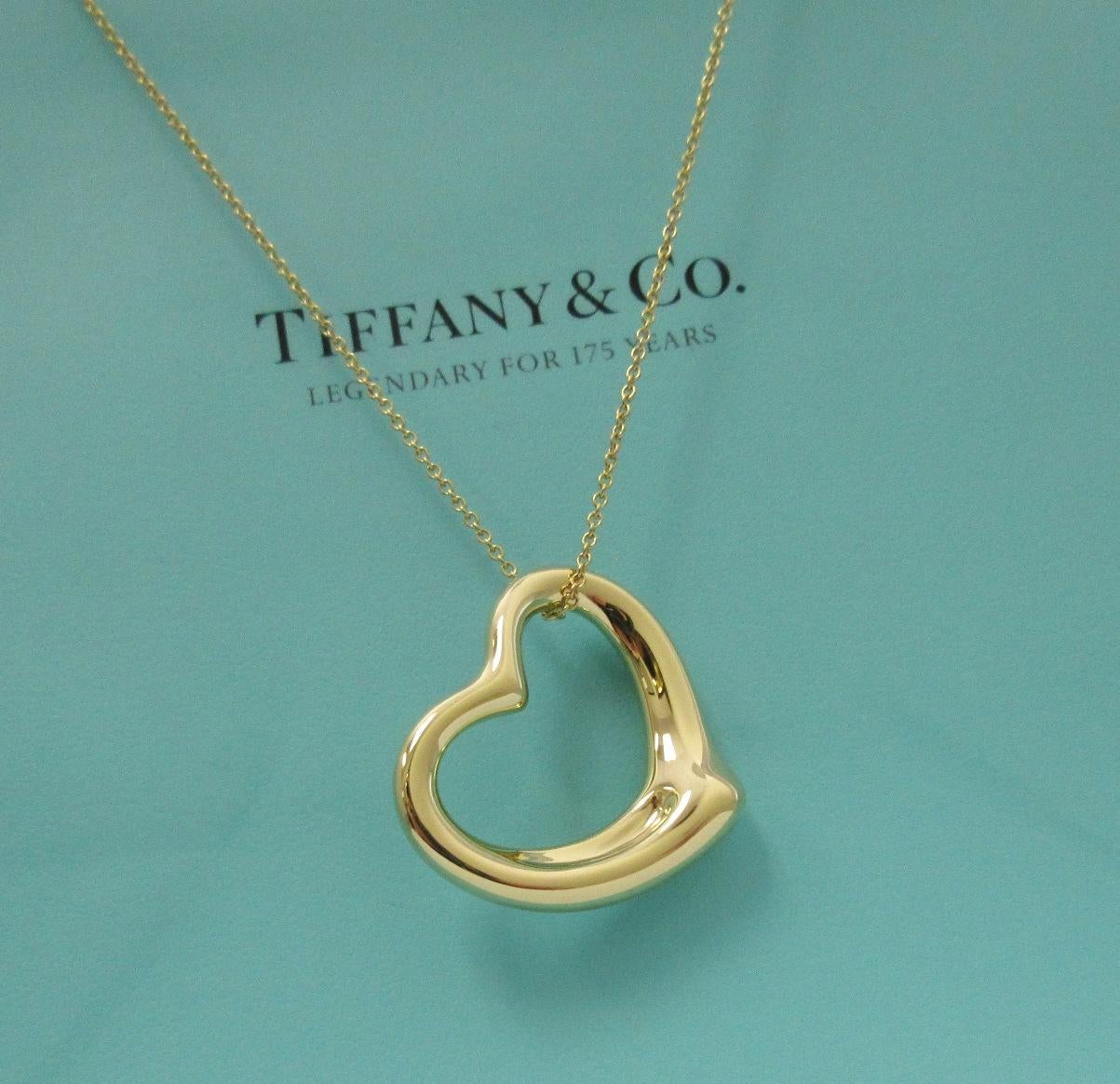 TIFFANY & Co. Elsa Peretti 18K Gold 27mm Open Heart Pendant Necklace 18
