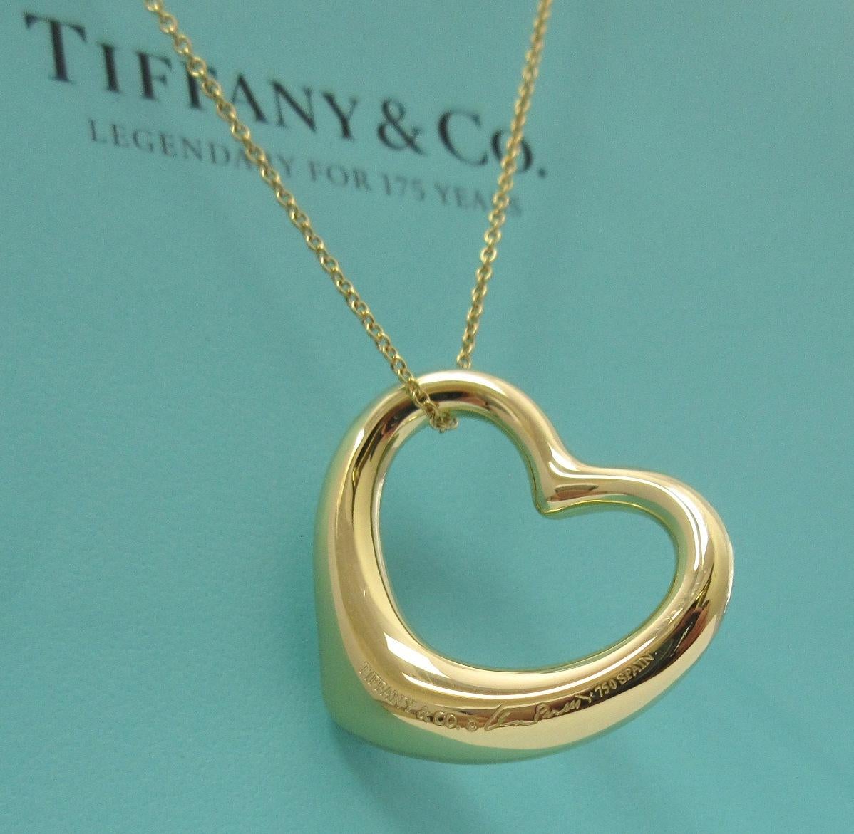 Women's TIFFANY & Co. Elsa Peretti 18K Gold 27mm Open Heart Pendant Necklace 18