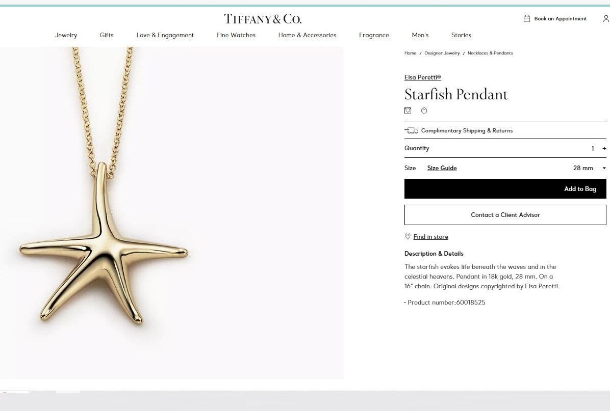 TIFFANY & Co. Collana con ciondolo a forma di stella marina in oro 18 carati da 28 mm di Elsa Peretti in vendita 7