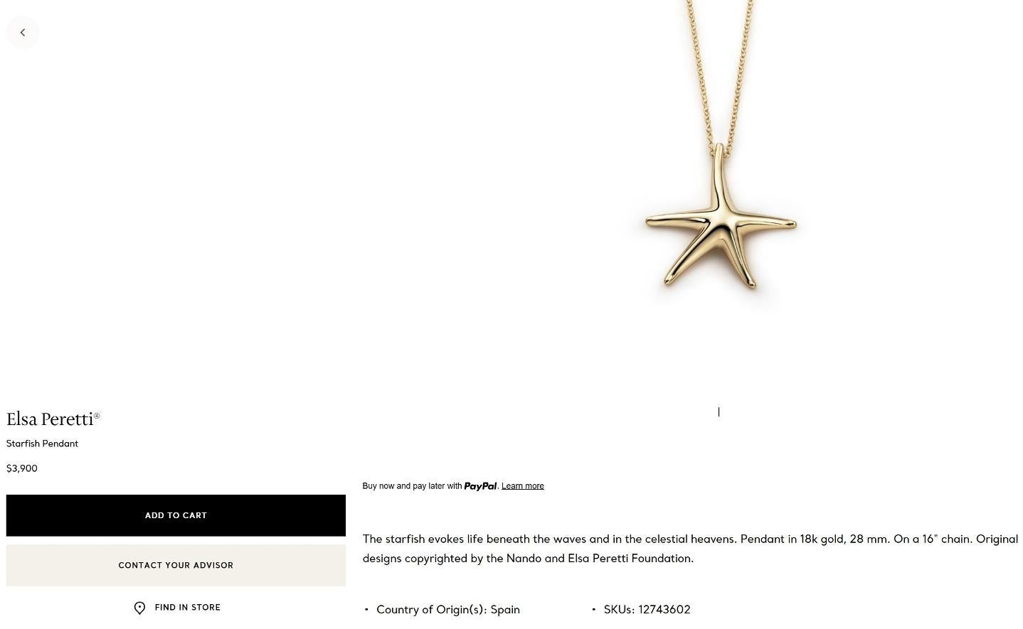 TIFFANY & Co. Collana con ciondolo a forma di stella marina in oro 18 carati da 28 mm di Elsa Peretti in vendita 8