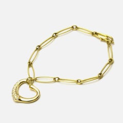 TIFFANY & Co. Elsa Peretti 18K Gold .36ct Diamond Open Heart Charm Bracelet