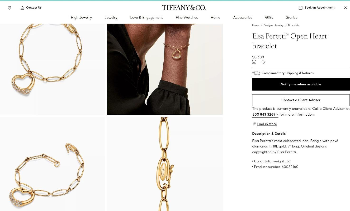 TIFFANY & Co. Elsa Peretti 18K Gold .36ct Diamond Open Heart Charm Bracelet For Sale 3