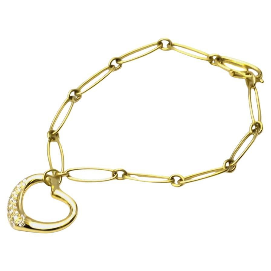 TIFFANY & Co. Elsa Peretti 18K Gold .36ct Diamond Open Heart Charm Bracelet