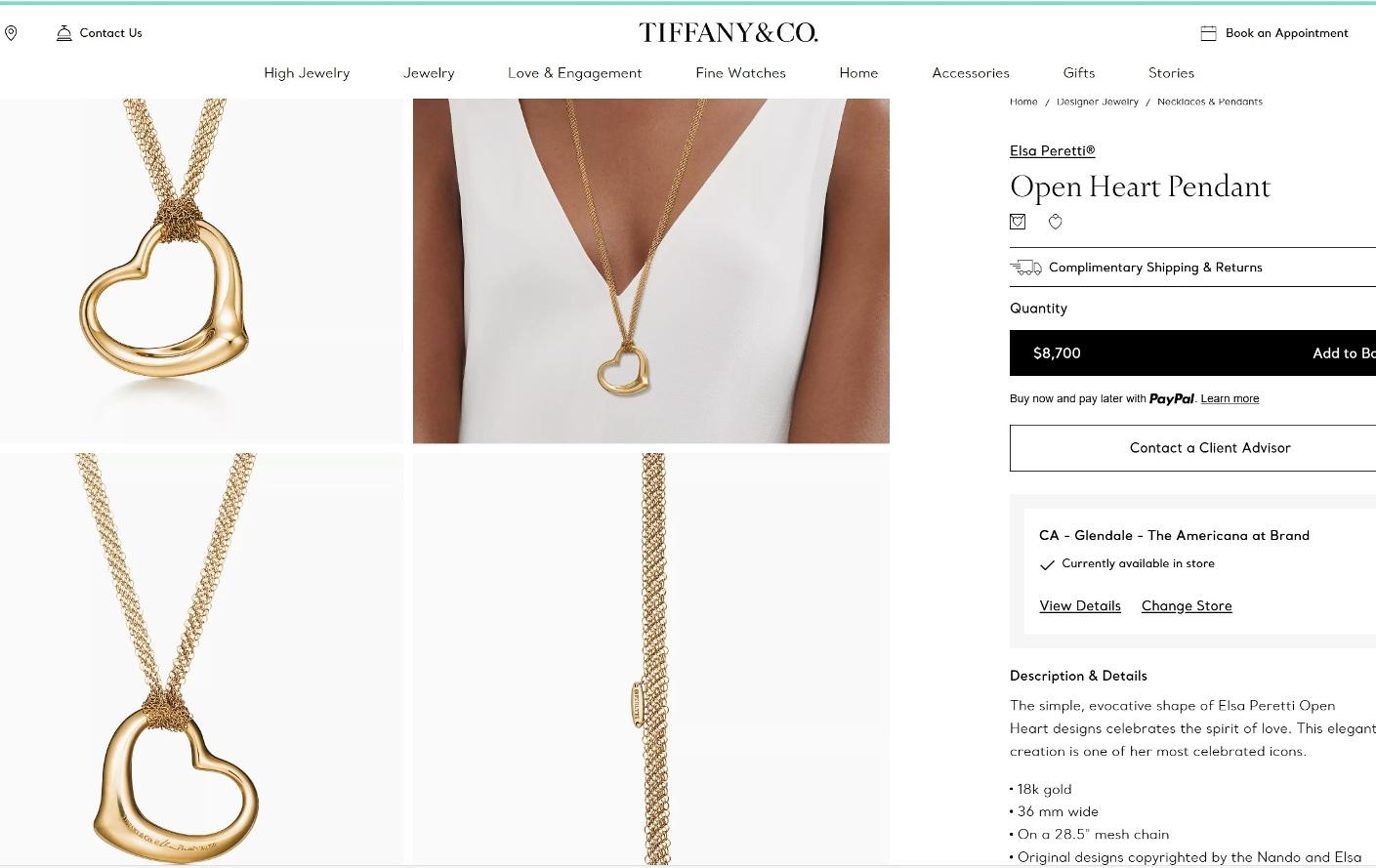 TIFFANY & Co. Elsa Peretti 18K Gold 36mm Offene Herz-Anhänger Mesh Kette Halskette 6