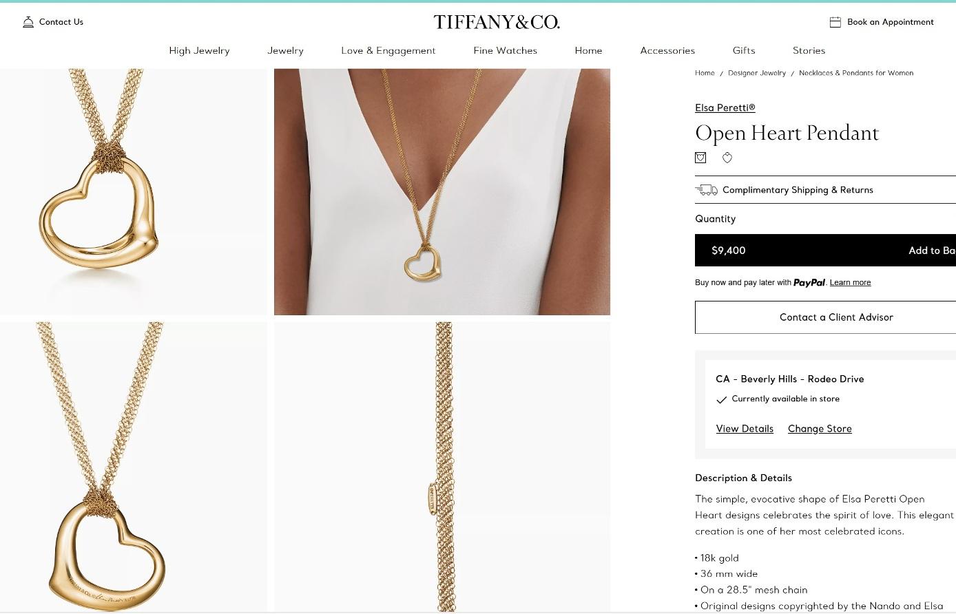 TIFFANY & Co. Elsa Peretti 18K Gold 36mm Open Heart Pendant Mesh Chain Necklace For Sale 6