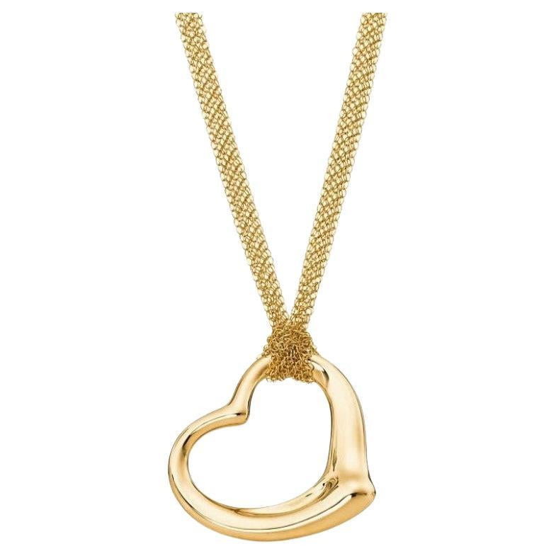 TIFFANY & Co. Elsa Peretti 18K Gold 36mm Open Heart Pendant Mesh Chain Necklace For Sale