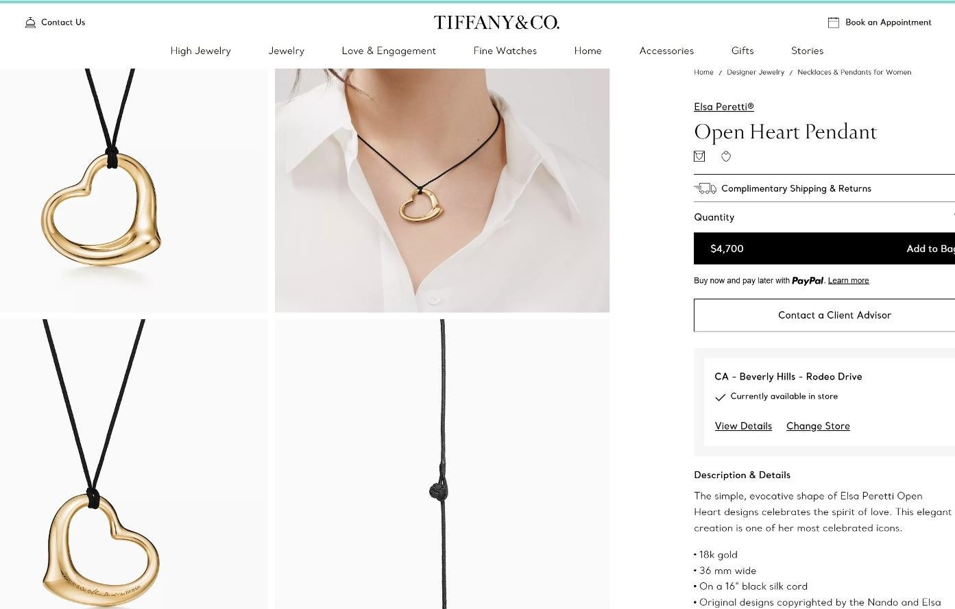 TIFFANY & Co. Elsa Peretti 18K Gold 36mm Open Heart Pendant Necklace For Sale 6