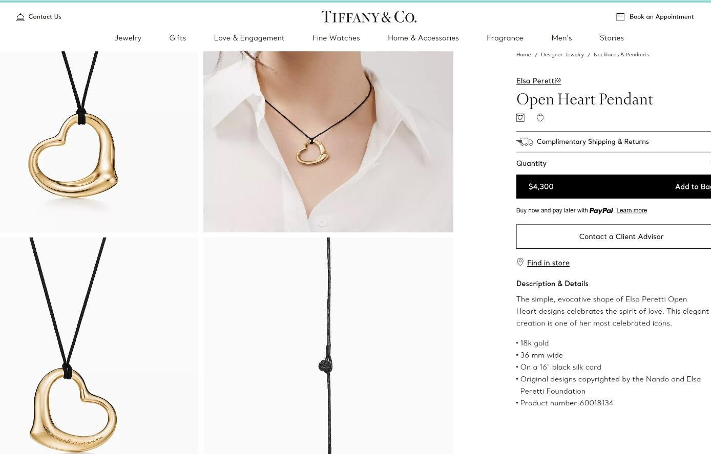 TIFFANY & Co. Elsa Peretti 18K Gold 36mm Open Heart Pendant Necklace 3