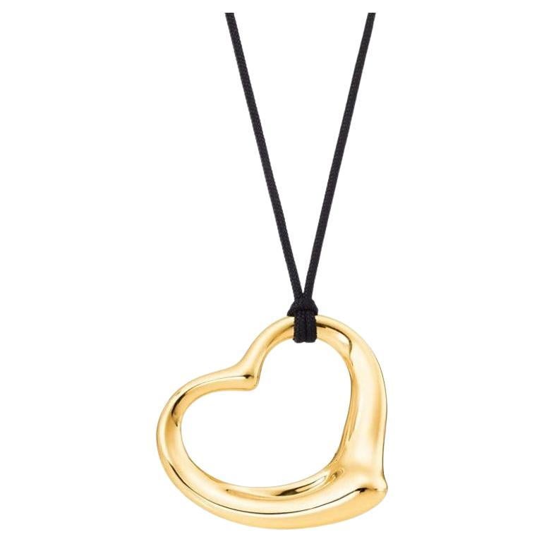 TIFFANY & Co. Elsa Peretti 18K Gold 36mm Open Heart Pendant Necklace For Sale
