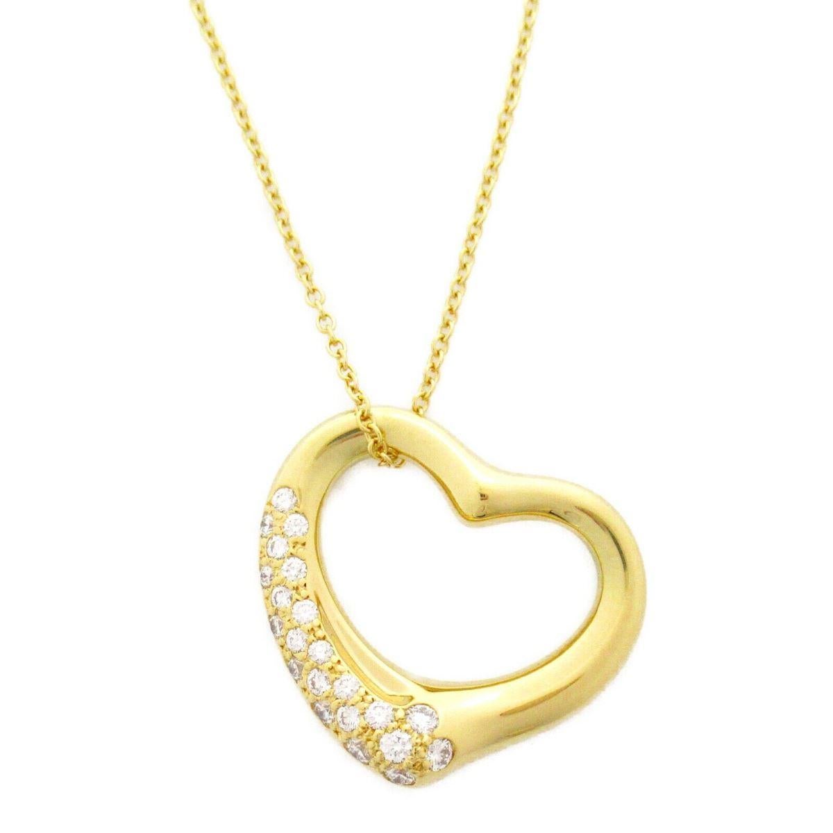 Round Cut TIFFANY & Co Elsa Peretti 18K Gold .38ct Diamond Open Heart Pendant Necklace New For Sale