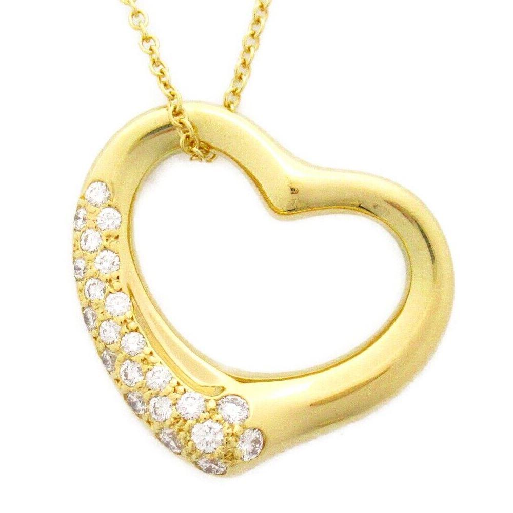 Women's TIFFANY & Co Elsa Peretti 18K Gold .38ct Diamond Open Heart Pendant Necklace New For Sale